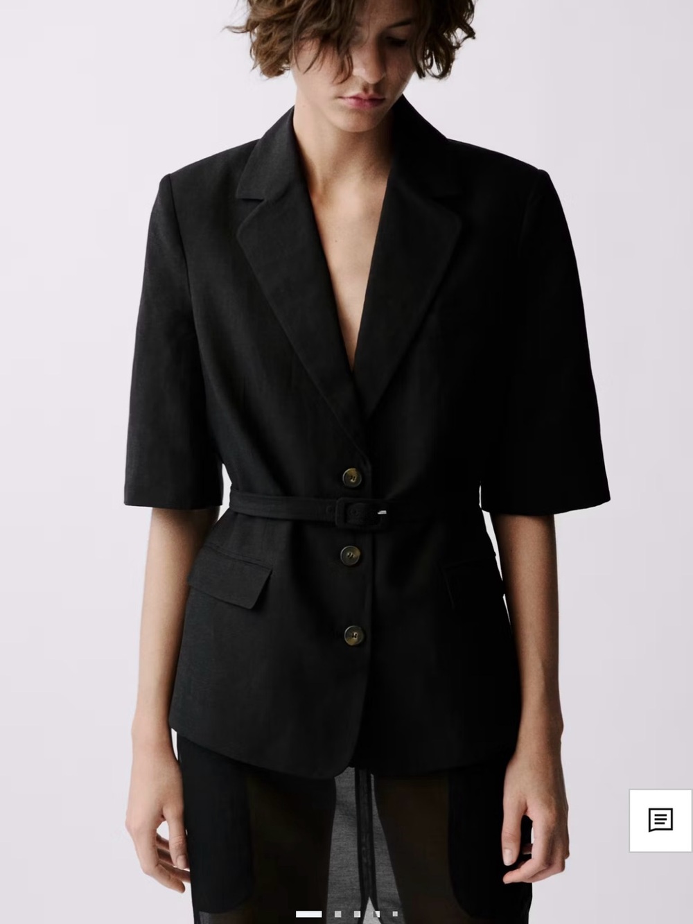 Mango Black Short-Sleeve Belted Blazer